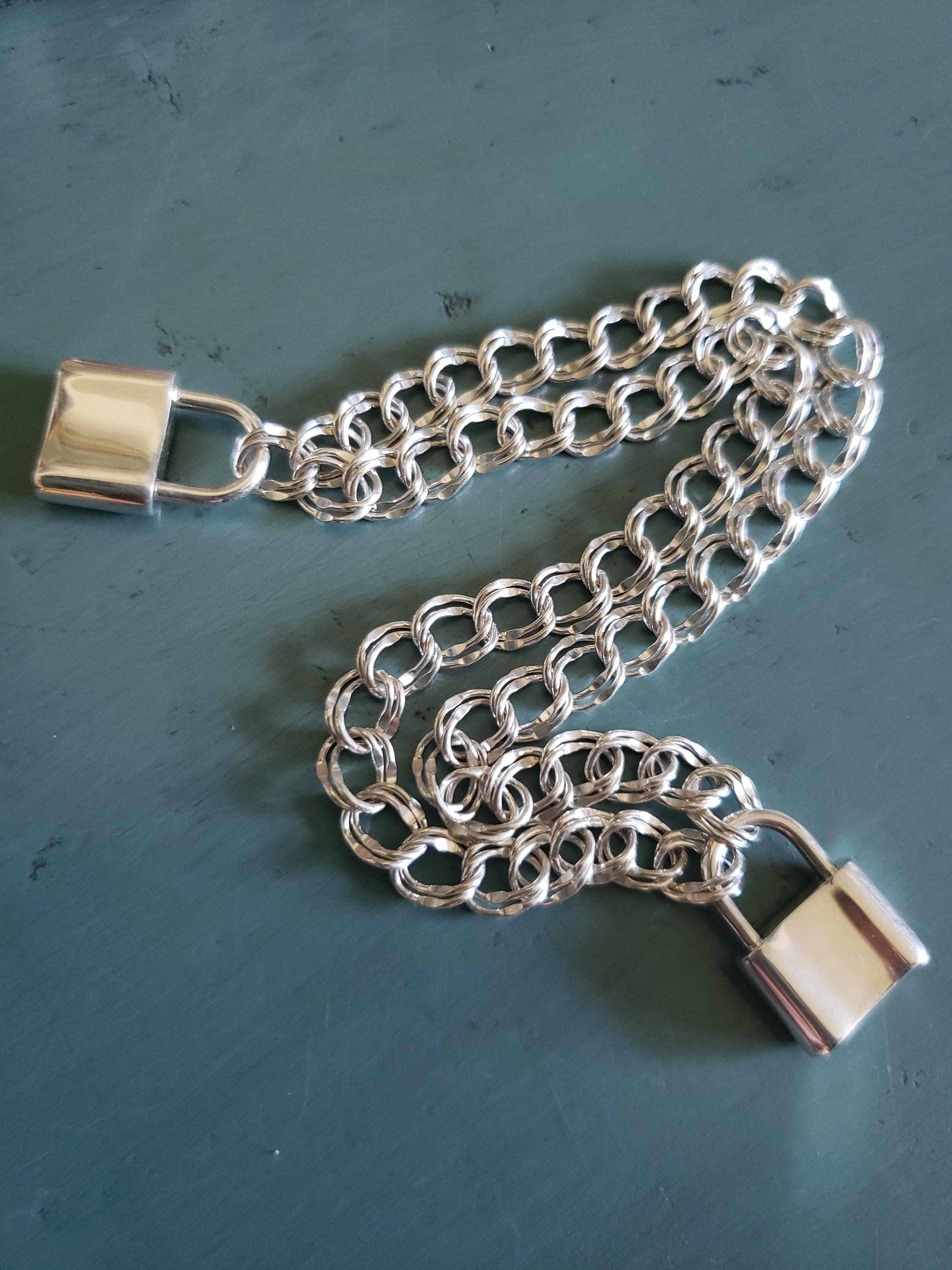 Double Strands of Hunky Silver Double Curb Chain Double Locked by Sterling Padlocks Silver Locks Bracelet Safely Wraps Your Wrist Etsy Canada