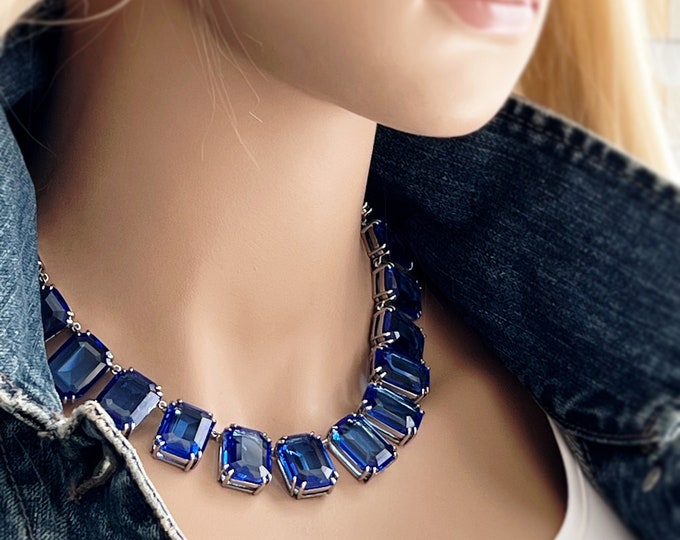 Large Faceted Blue Crystal Choker Necklace, Taylor Inspired Faceted Glass Bezels, Anna Wintour Inspired Sparkling Jewels, #1630