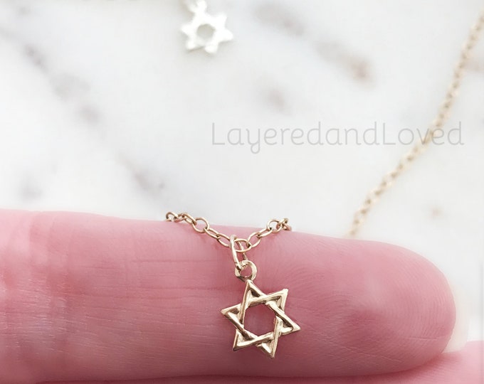 Teeny Tiny Star of David Necklace, Sterling Silver or 14k Gold Filled, Petite Dainty Charm Necklace, #776