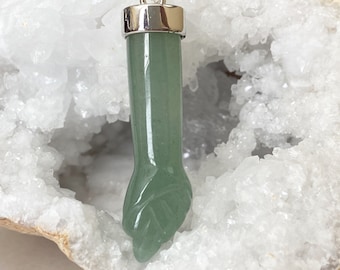 Aventurine Gemstone Sterling Silver Necklace, Figa Fist Gemstone Charm, Goddess Call for Fertility, Ward Off Evil, Good Luck Charm, #1149