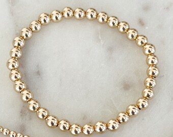 14k Gold Large Beaded Stretch Bracelet, Layering Bracelet, 5mm 14k Gold Filled Beads, Moroccan Boho, #1065