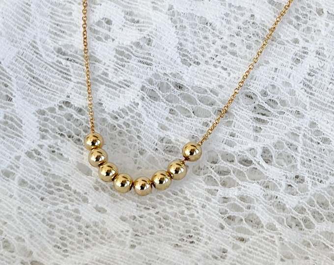 Gift for Mom Gold Fill Bead Necklace, 14k Gold Fill or Sterling Silver Dainty Chain, Friendship Necklace, Slide Bead Wishes Necklace, #1136