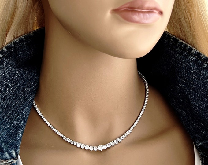 Celebrity Inspired Zircon Diamond Tennis Chain Necklace, Graduated Zircons 2 - 5mm, Simulated Diamond Necklace, Hip Hop Chain #1597