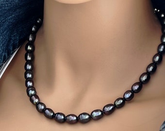 Genuine Cultured Peacock Pearl Necklace, 9 - 11mm Pearls, Sterling Silver Beads & Connections, Adjustable 16 - 18 Inch, #1503