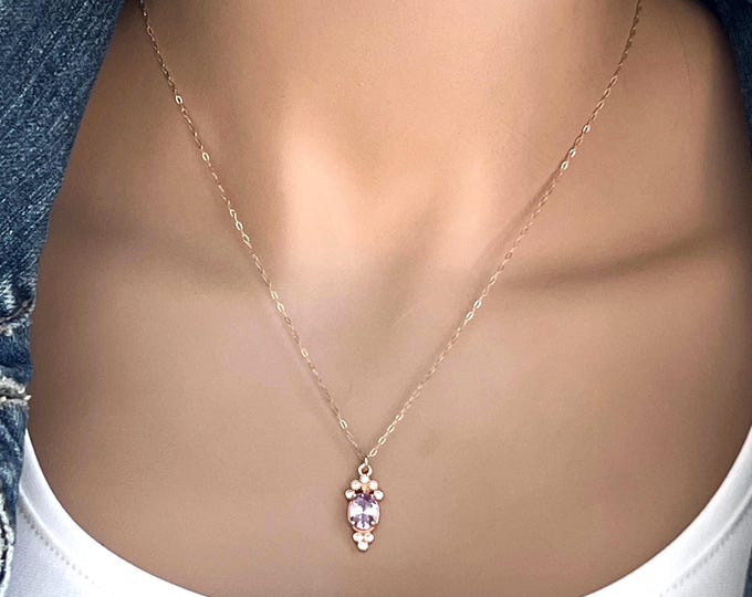 Bridgerton Inspired Amethyst Zircon Necklace & Earrings Set, Choice Colors, Dainty 14k Gold Filled Jewelry #1771