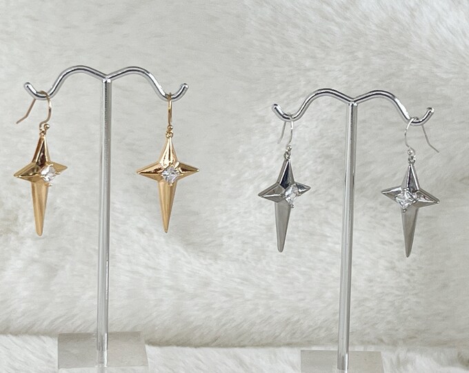 14k Gold Star Earrings, Sterling Silver Star Earrings, Cabin Jewelry, Northstar, Celestial Earrings, Large Sparkling Dangles, #1726