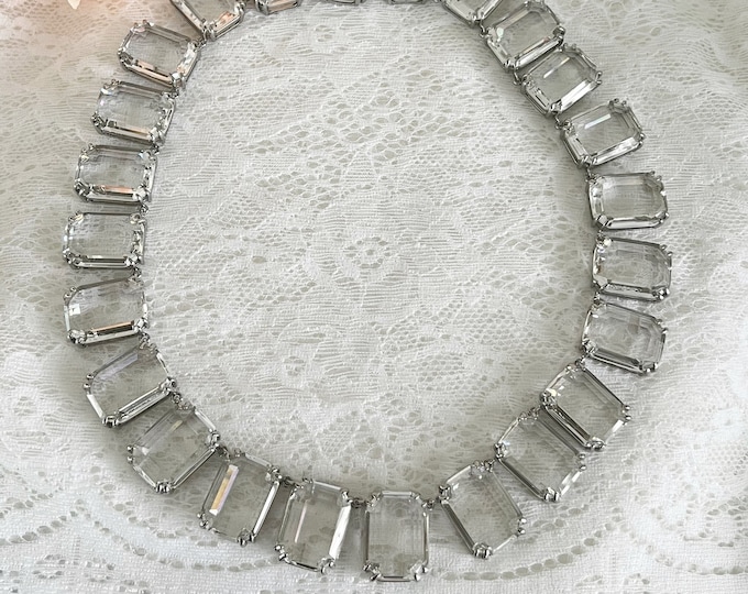 Taylor Swift Inspired Large Faceted Clear Crystal Choker Necklace, Clear Faceted Glass Bezels, Chunky Sparkling Jewels, #1631