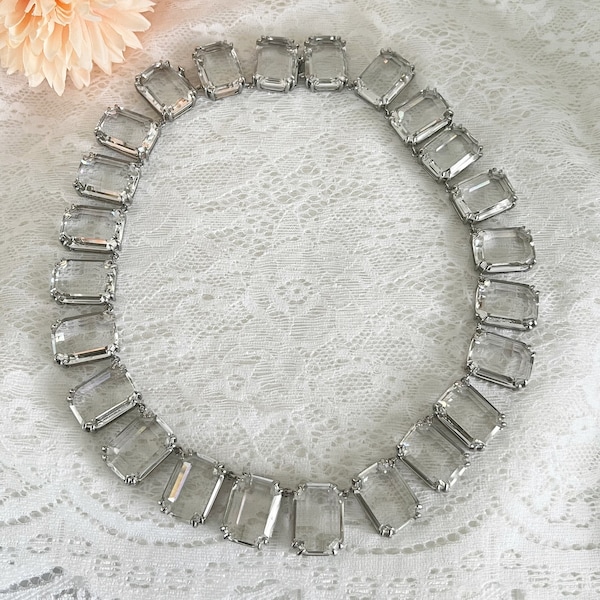 Taylor Swift Inspired Large Faceted Clear Crystal Choker Necklace, Clear Faceted Glass Bezels, Chunky Sparkling Jewels, #1631