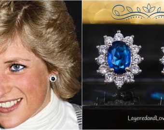Princess Diana Inspired Sapphire Blue Earrings, Choice Sapphire, Emerald or Pink Post Earrings, A Royal Inspiration, #1397