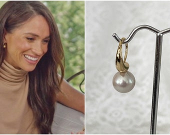 Meghan Inspired Thick Gold 18k Hoops with Genuine Gorgeous Edison Pearls, White Round Luster Pearls, Gold Hoops, Royal Inspiration #1620