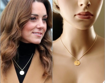 Kate Inspired Coin Necklace in Sterling Silver or 14k Gold Filled, Thick Venetian Box Chain, Double Sided French Baby Coin, #1120 / #1140