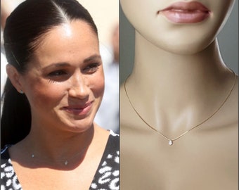 Meghan Markel Inspired Hamsa Necklace, 14k Gold Fill or Sterling Silver, Tiny Zircon Charm, Good Luck, Fertility & Fortune, #1073/#1074