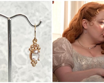 Bridgerton Earrings: Gold Zircon Dangle Earrings, Sapphire Blue Crystal
