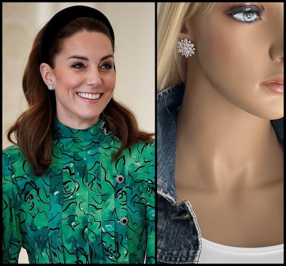 Kate Middleton Inspired Zircon Flower Stud Earrings, Sterling Silver Post, Sparkle Post Earrings, Floral Earrings, Royal Inspiration, #1566
