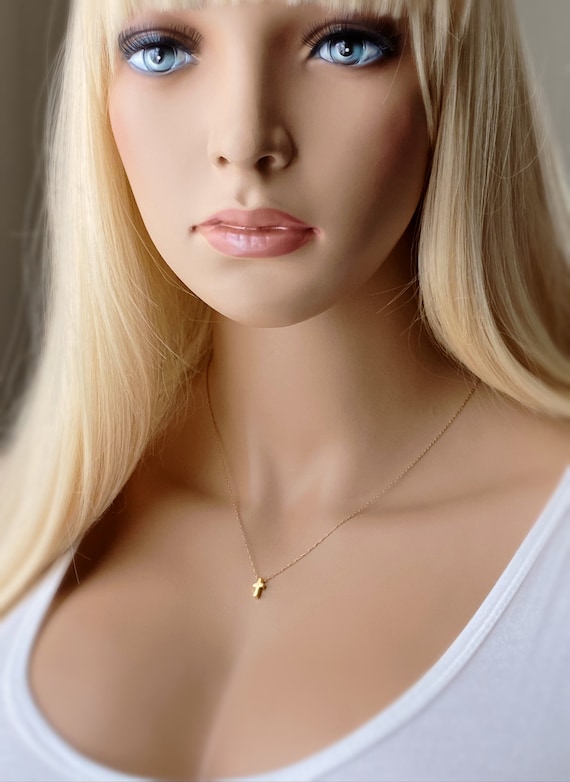 Dainty Gold Floating Cross Necklace, 14k Gold Filled Tiny Paperclip Chain, Petite Layering Necklace, Inspirational, #1165