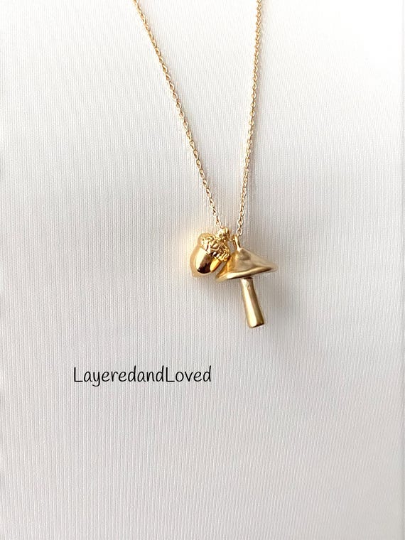 Gold Acorn Mushroom Necklace: Kate Middleton Inspired, 14k Gold Filled Chain, #927