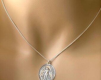 Sterling Silver Saint Michael Necklace: Reversible Mother Mary Protection Coin, Police & Fire Saint Symbol Coin Pendant, #1111