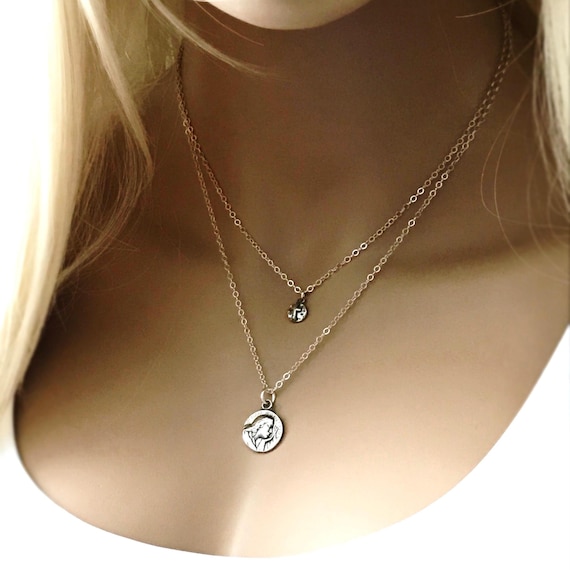 Sterling Silver Mary Magdalene Necklace Set: Reversible Cross Charm, Dainty Religious Jewelry Gifts, #636
