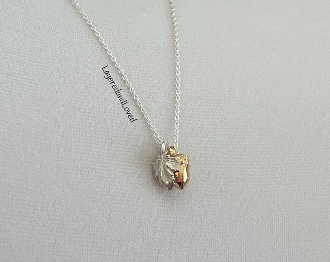 Sterling Silver Acorn Necklace, Replikate Mixed Metal Layering Necklace, Kate Middleton Inspired, Royal Family Inspiration #1408