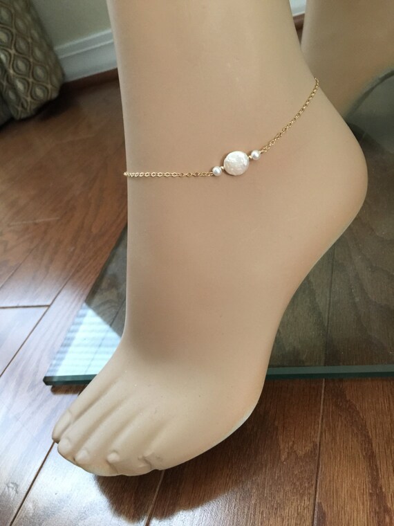 14k Gold Fill Coin Pearl Anklet: Freshwater Pearl Beach Jewelry, #487