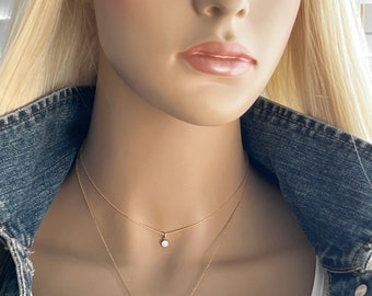 Gold 4mm Bezel Necklace, 14k Gold Filled Snake Chain, Tiny Diamond Simple Necklace, Layering Necklace, Bezel Choker #1436