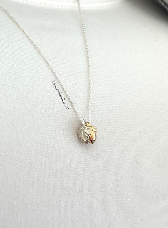 Sterling Silver Acorn Necklace, Replikate Mixed Metal Layering Necklace, Kate Middleton Inspired, Royal Family Inspiration #1408