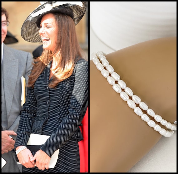 Kate Middleton Inspired Double Strand Perfectly Petite Pearl Bracelet, Sterling Silver Connections & Closure, Royal Family Jewelry, #1525
