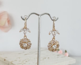 Victorian Marquise Zircon Petal Drop Earrings, 14k Gold Filled Chandelier Earrings, Regal Wedding Jewelry #1880