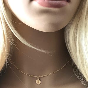 Dainty 14k Gold Filled Guadalupe Choker, Jessie Inspired Guadalupe Necklace, Figaro Chain, Mother Mary Inspirational Choker # 495