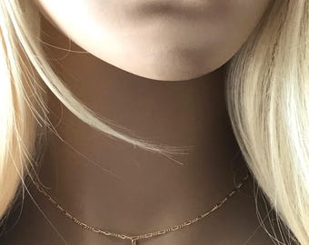 Dainty 14k Gold Filled Guadalupe Choker, Jessie Inspired Guadalupe Necklace, Figaro Chain, Mother Mary Inspirational Choker # 495