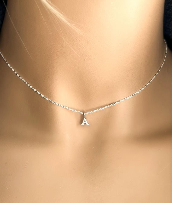 Tiny Sterling Silver Initial Necklace: Meghan Markel Inspired Dainty Tiny Charm, #580