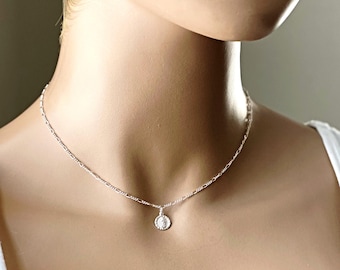Sterling Silver Guadalupe Choker, Jessie Inspired Guadalupe Necklace, Figaro Chain, Gift for Her, Communion Gift, #1142