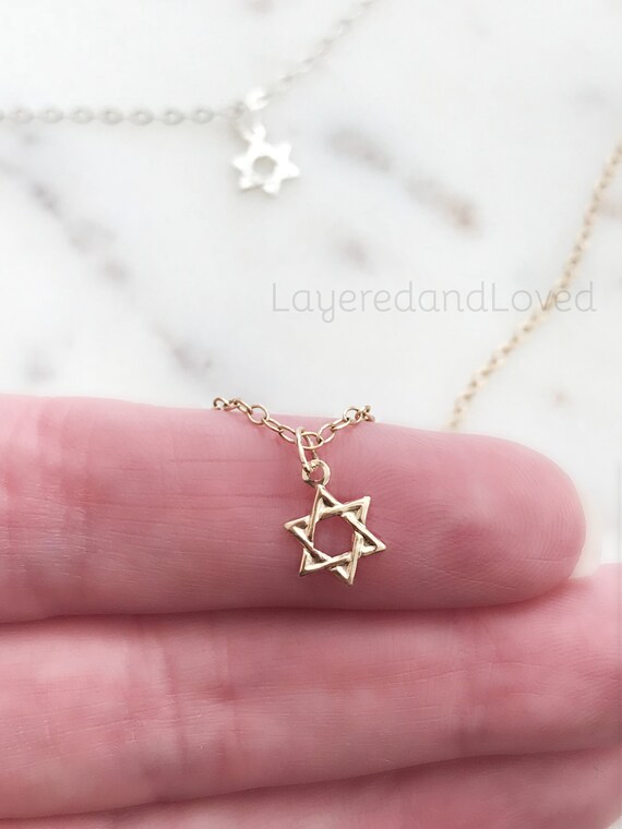 Dainty Star of David Necklace: Sterling Silver or 14k Gold Filled Tiny Charm Necklace #776