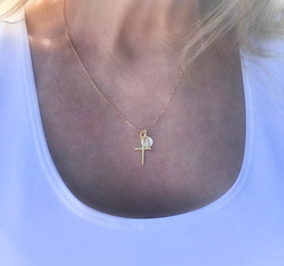 14k Gold Filled Guadalupe Cross Necklace: Inspirational Religious Jewelry, Dainty Lightweight Charms, #604/#609