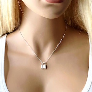 Small Sterling Silver Padlock Necklace, 100% Sterling Silver, Silver Lock Choker, Petite REAL Padlock, Opens & Closes, #1160