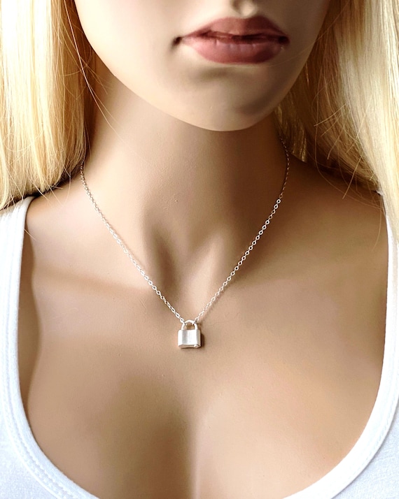 Small Sterling Silver Padlock Necklace, 100% Sterling Silver, Silver Lock Choker, Petite REAL Padlock, Opens & Closes, #1160