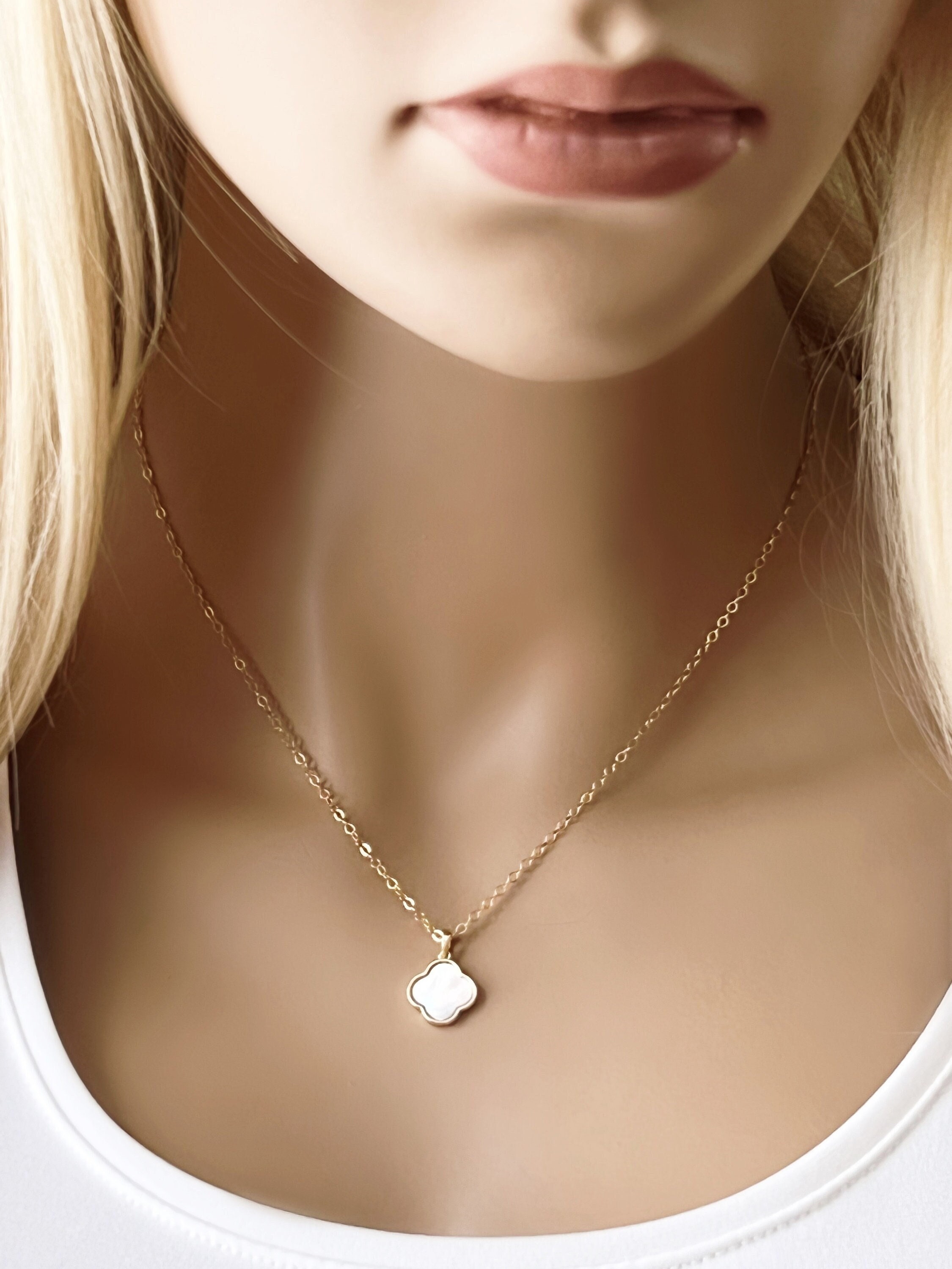 14kt Yellow Gold Petite Clover Necklace. 16