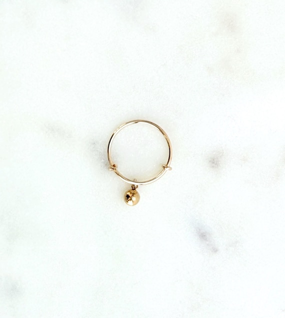 14k Gold Filled Expandable Ring, 3D Gold Ball Charm, Minimalist Stacking Ring, #866