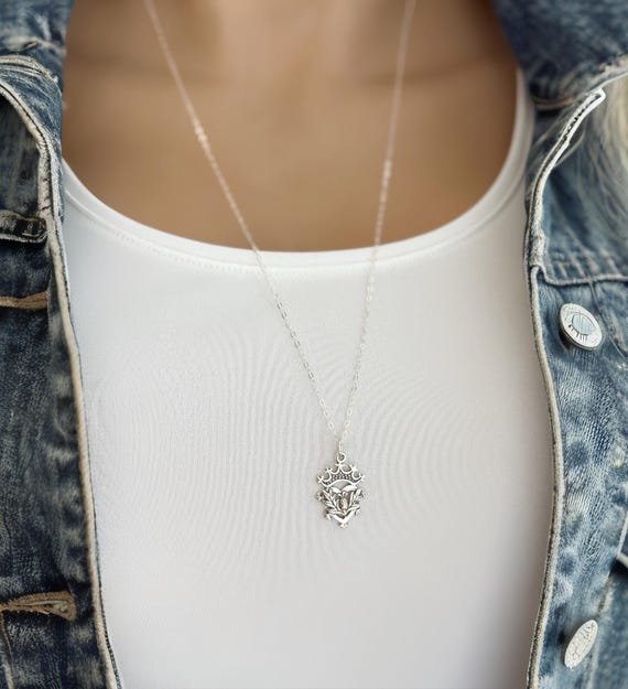 Sterling Silver Scottish Thistle Charm Necklace, Scottish Luckenbooth Symbols, Royalty Wear, Strength & Protection, #1897