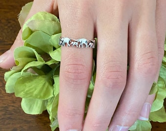 Silver Elephant Ring, Solid 925 Sterling Silver, Elephant Wreath Ring, Lucky Elephant Ring, Prosperity & Wisdom Ring, #845