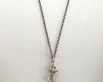 Men's Sterling Silver Snake & Dagger Necklace, Solid Detailed Dagger Charm, Sterling Silver Diamond Cut Ruthenium Plated Chain, #1365