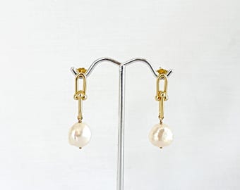 Freshwater Pearl U-Link Earrings: 14k Gold Filled Sterling Silver