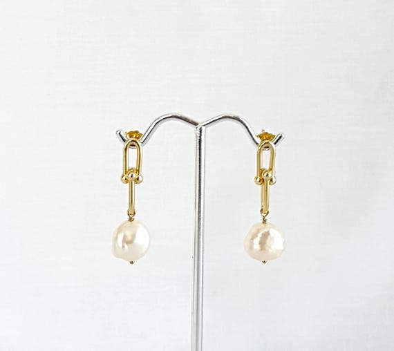 Freshwater Pearl U-Link Earrings: 14k Gold Filled Sterling Silver, #1914