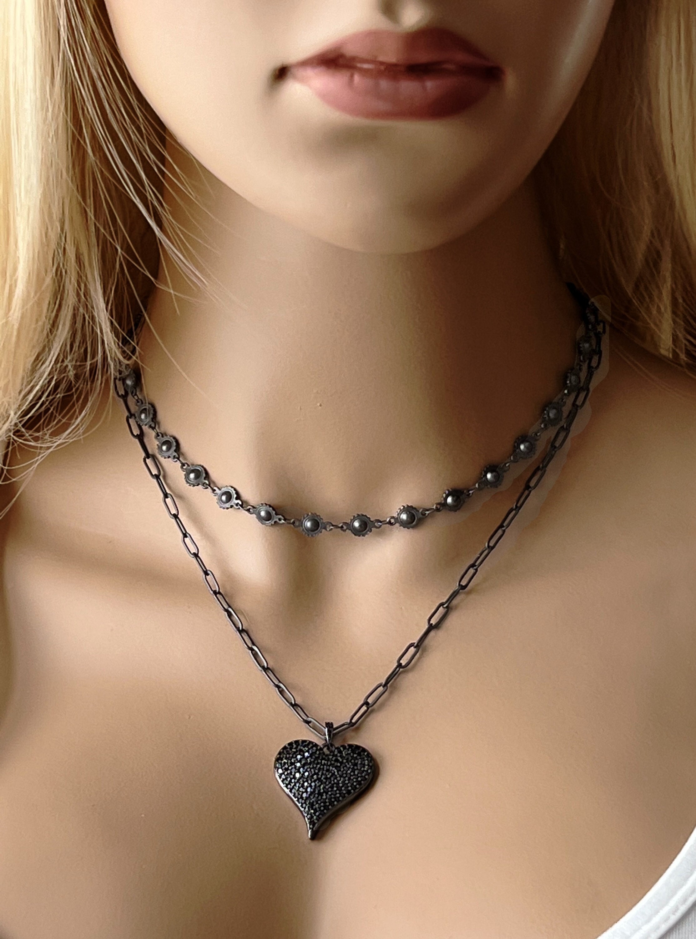 1/2 Wide Black Choker with Gunmetal O-Rings