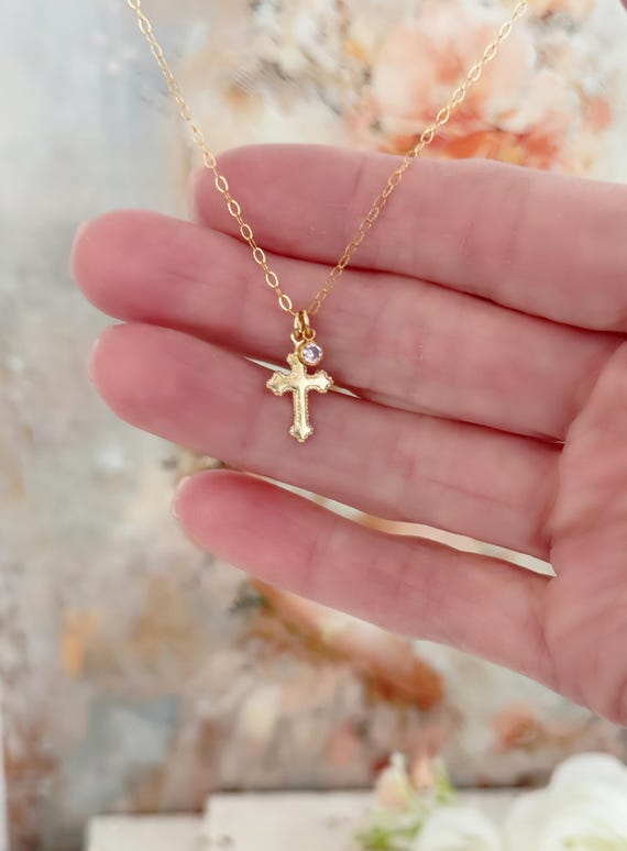 Personalized Birthstone & Coptic Cross Necklace, 14k Gold Filled or Sterling Silver, Mother's Necklace, Baptism Gift, Gift for Her #1926