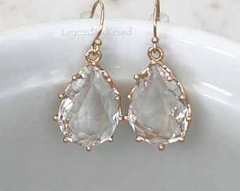 Clear is BACK ~ Kate Middleton Inspired Teardrop 14k Gold Filled Earrings, Lightweight Sparkling Dangles, Pink Diamond Royal Earrings #1207
