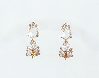 Gold Faceted Teardrop Earrings: Zircon Dangles, Up North Boho Wedding Jewelry, #1890