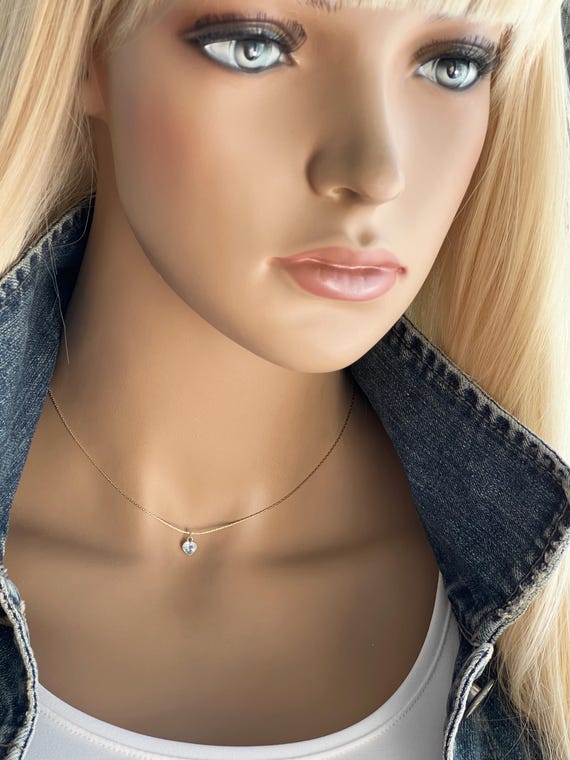 14k Solid Gold Sky Blue Topaz Heart Charm Necklace, Dainty Small Peridot or Topaz Gemstone Necklace, Sparkling Faceted Gemstone Hearts #1756