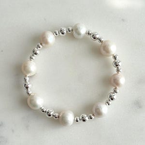 Edison Pearl Bracelet: Sterling Silver Beads, Elegant Stretch Jewelry, Ocean Dreams 10mm Pearls, #1886