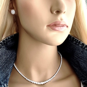 Zircon Diamond Tennis Chain Necklace, Graduated Zircons 2 - 5mm, Simulated Diamond Necklace, Celebrity Inspired Diamond Chain #1597